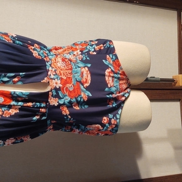 Cocoship Navy and Pink Floral Halter Neck Deep V-Neck One Piece Swimsuit Sz 3XL - Picture 3 of 8